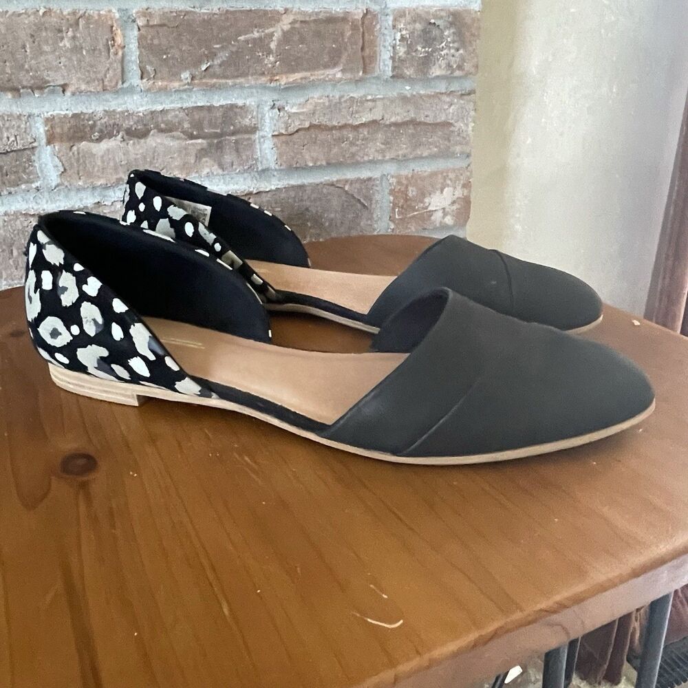 TOMS D'Orsay Flats Women's Size 12 Jutti Slip On Shoes Black White